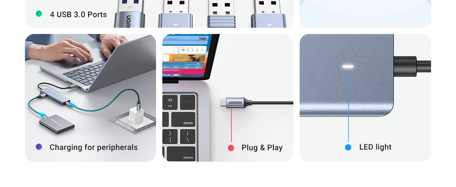 موزع Ugreen USB-C إلى 4 منافذ USB 3.0 بسرعة 5Gbps - Thumbnail 12