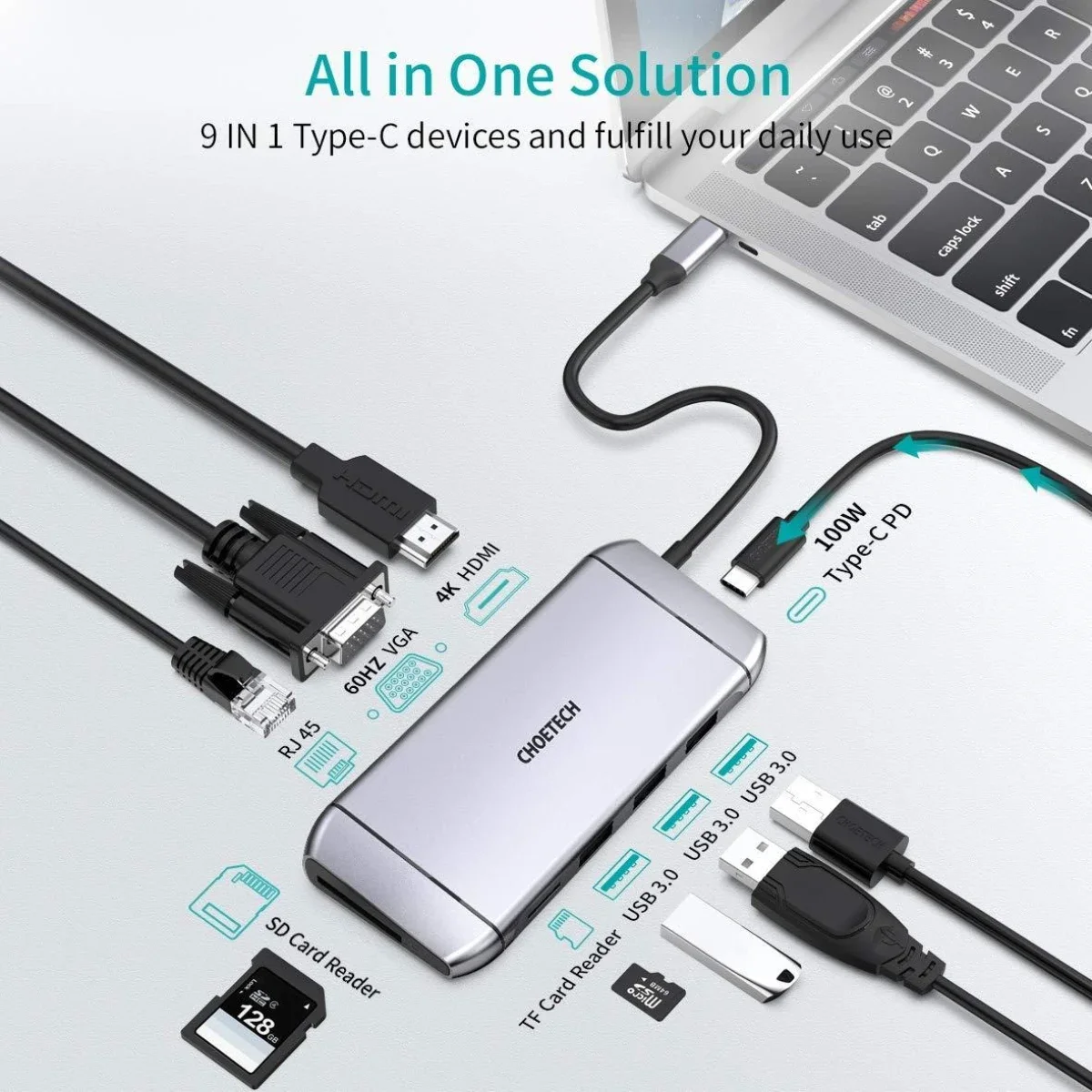 Choetech HUB-M15 9-in-1 USB-C 3.0 Docking Station