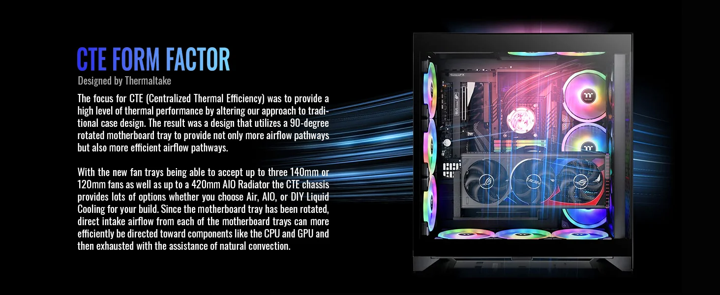 هيكل كمبيوتر Thermaltake CTE E600 MX E-ATX ميد تاور مع كابل Riser بطول 400mm PCIe 4.0 - أسود - Thumbnail 17