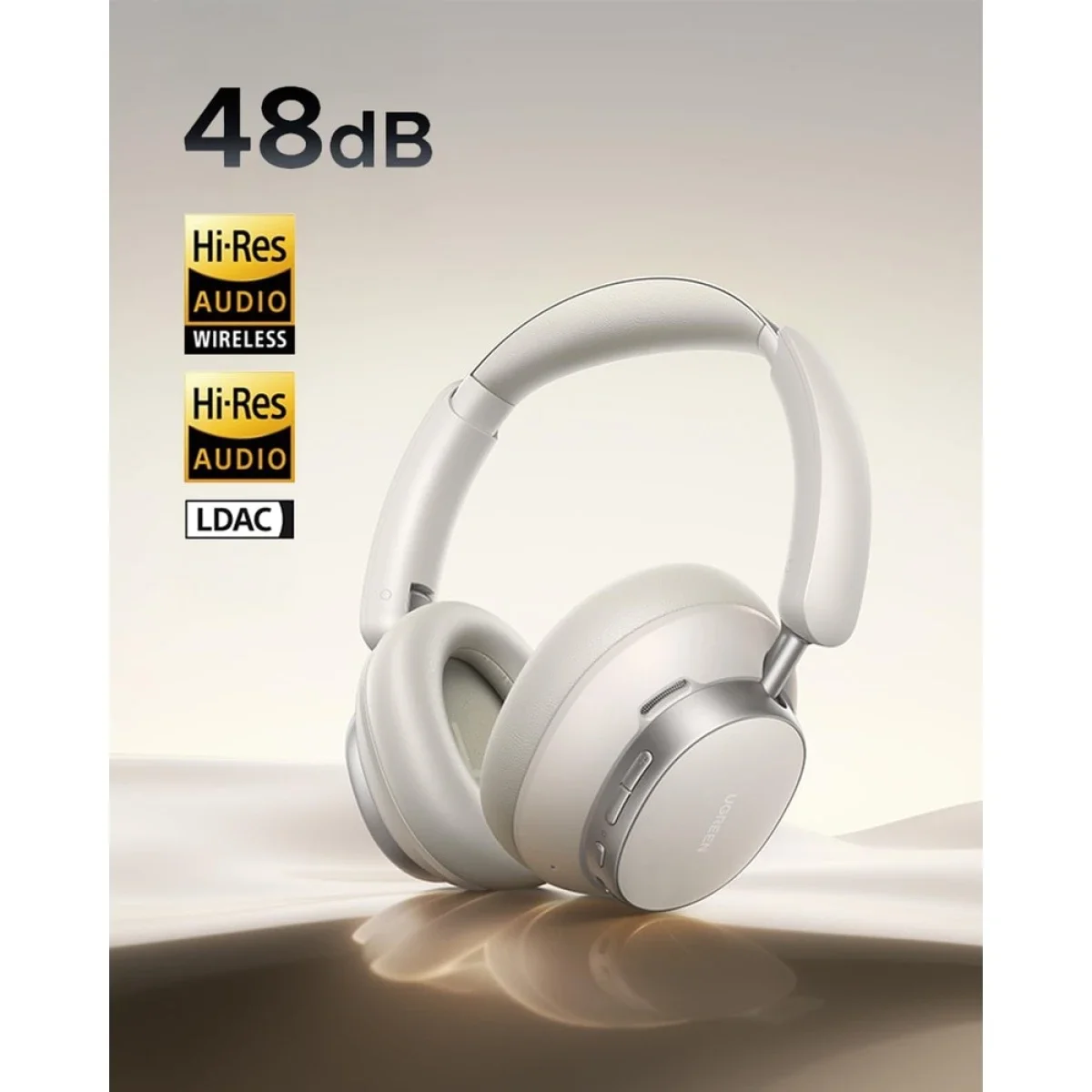 سماعات رأس Ugreen HiTune Max6 HP206 لاسلكية فوق الأذن مع إلغاء ضوضاء تكيفي، أبيض - Thumbnail 2