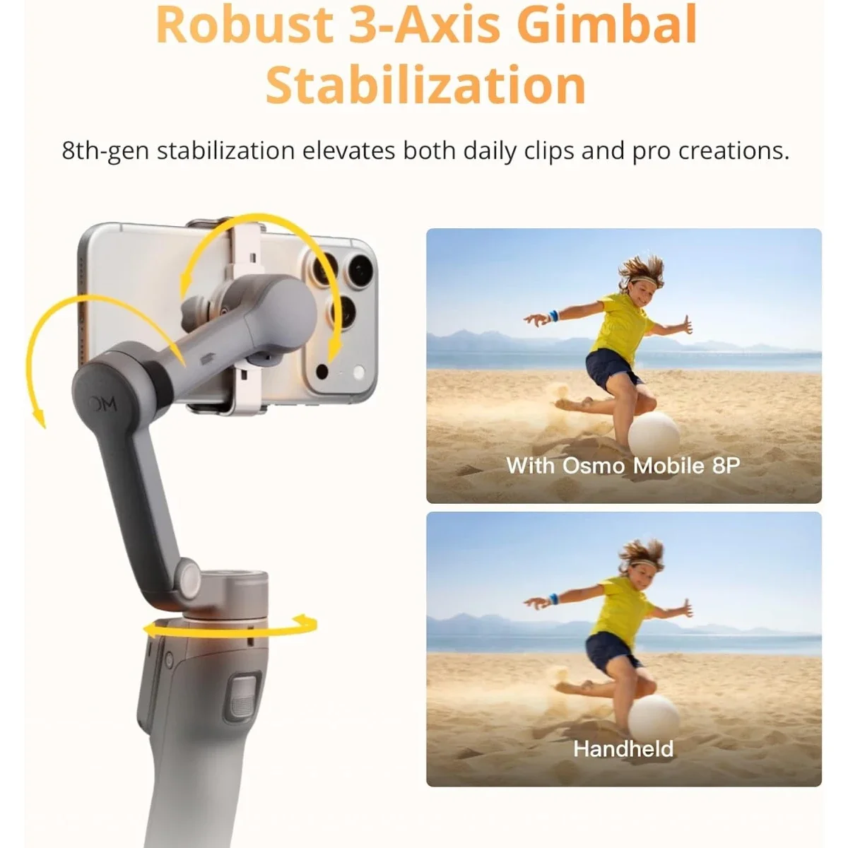 مثبت هاتف DJI Osmo Mobile 8P ثلاثي المحاور مع جهاز تحكم عن بُعد - Image 3