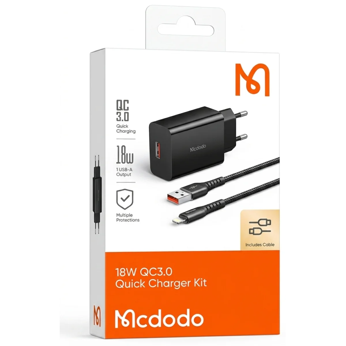 Mcdodo 18W QC3.0 Fast Wall Charger Kit with Lightning Cable, Black