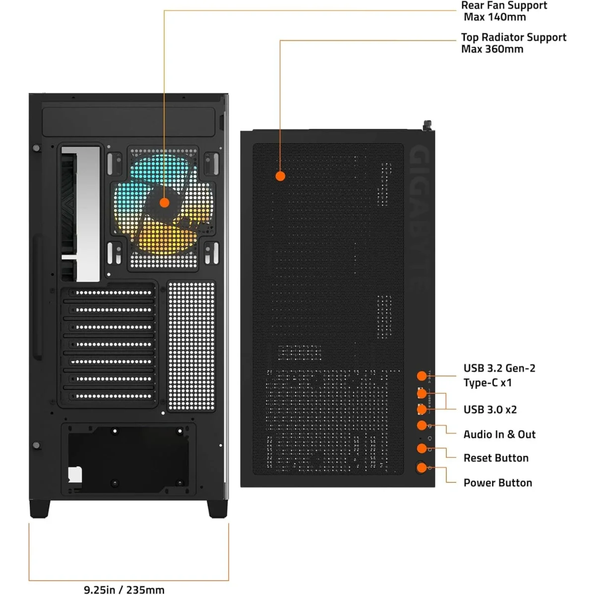 هيكل كمبيوتر GIGABYTE C500 Panoramic Stealth ATX ميد تاور أسود - Image 5