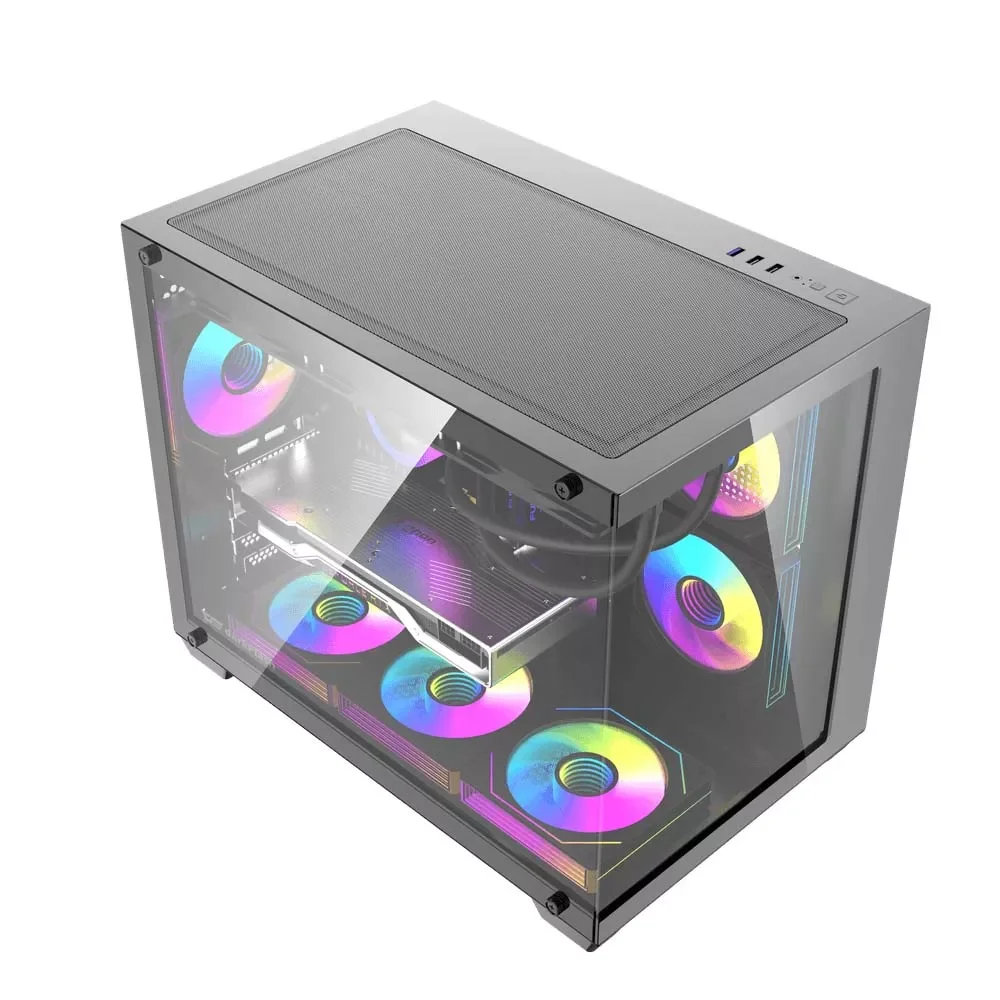 DarkFlash B275 Pro M-ATX PC Case with 6 Infinite Loop ARGB Fans and 650W 80+ Bronze PSU - Black - Thumbnail 8
