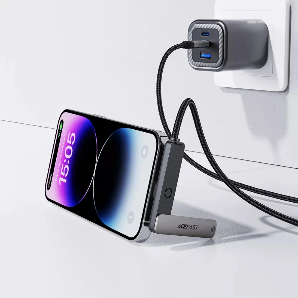 ACEFAST C28-01 USB-C to Lightning Cable with Phone Holder - Metal Grey - Image 6