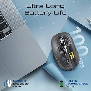 Promate SamoTri Tri-Mode Wireless Mouse, Bluetooth 5.0, 2.4GHz, 3200 DPI, Black - Thumbnail 12