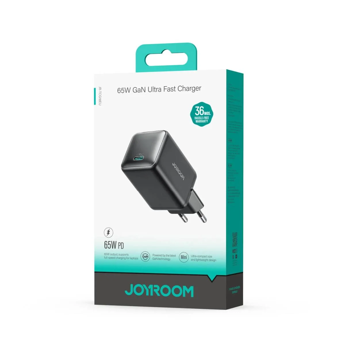 JOYROOM JR-TCG18 65W GaN USB-C Charger, EU/UK Plug - Black - Image 4