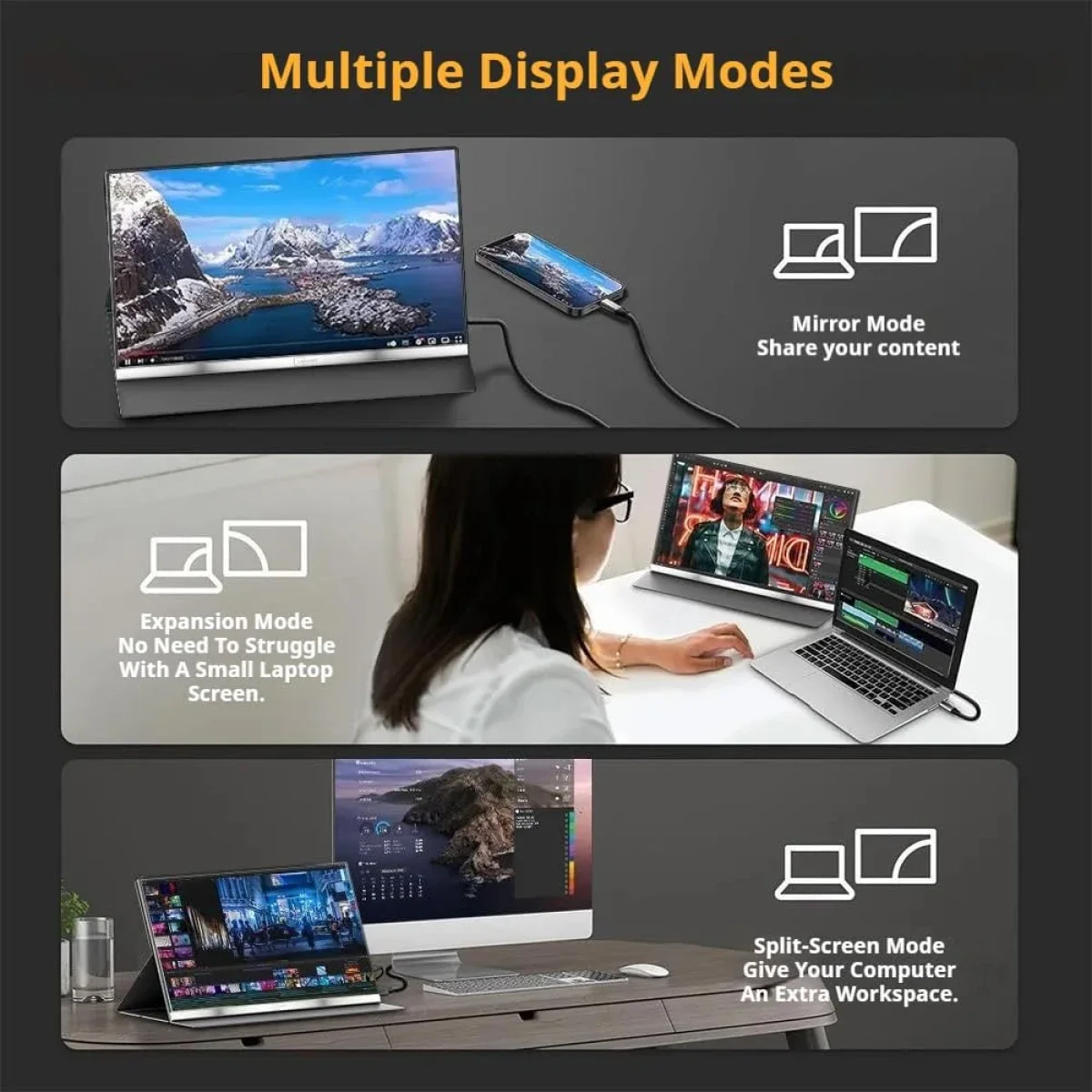 شاشة محمولة V2COM P4 مقاس 15.6 إنش IPS Full HD مع HDMI وUSB-C - Thumbnail 6