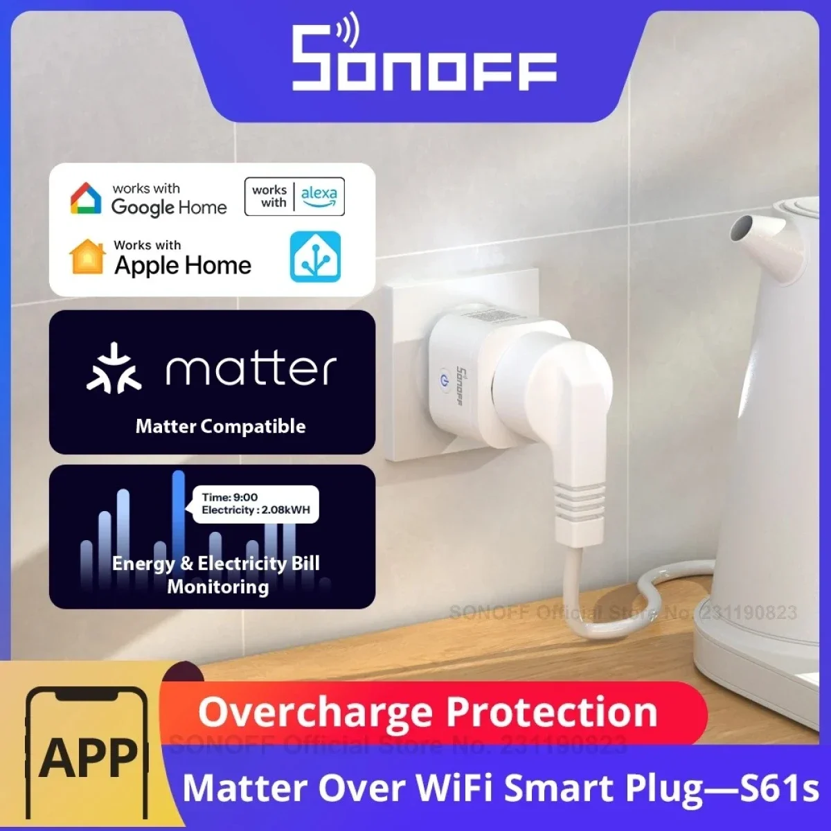 SONOFF S61sTPF Matter Smart Wi-Fi Plug 16A 3840W with Energy Monitoring
