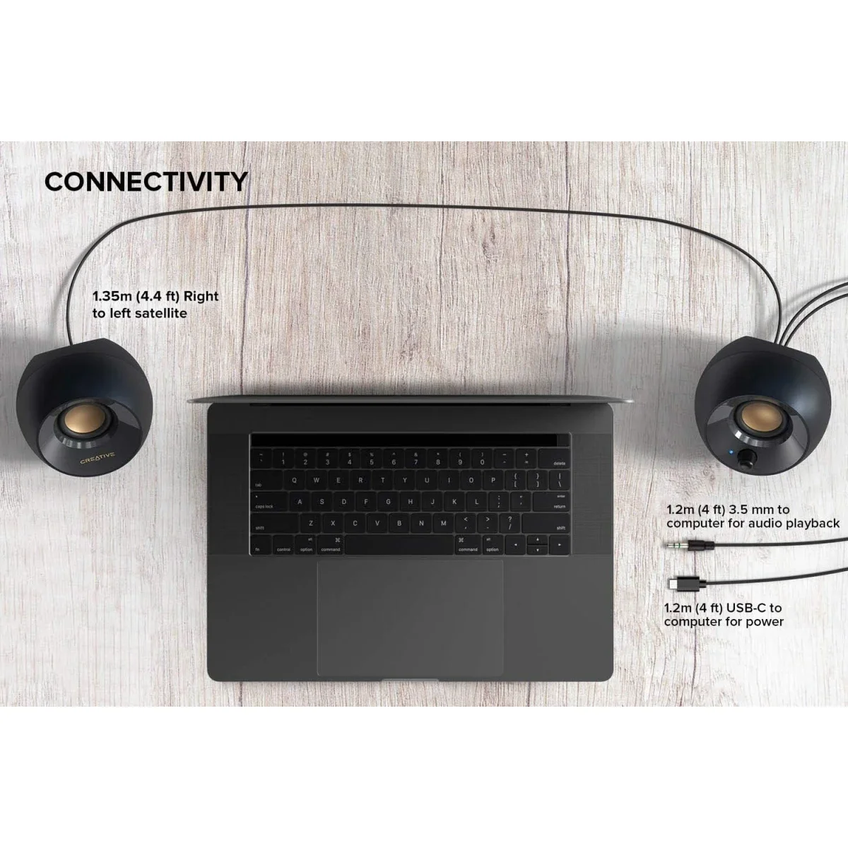 Creative Pebble V2 2.0 USB-C Powered Desktop Speakers with 3.5mm AUX-In, 8W RMS - Black - Image 7