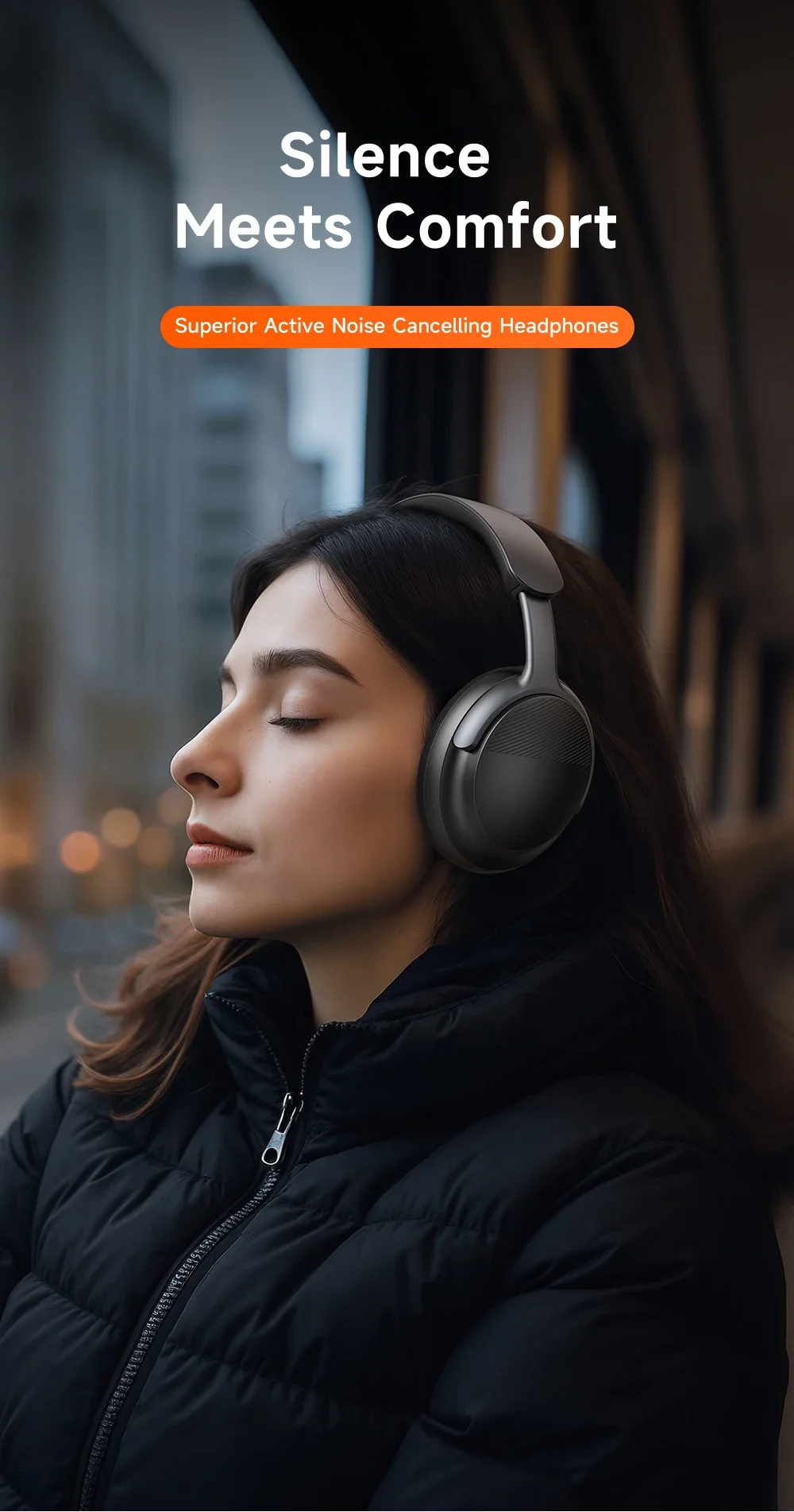 Mcdodo HP-1420 Active Noise Cancelling Wireless Headphones, 56H Playtime, Black - Thumbnail 6
