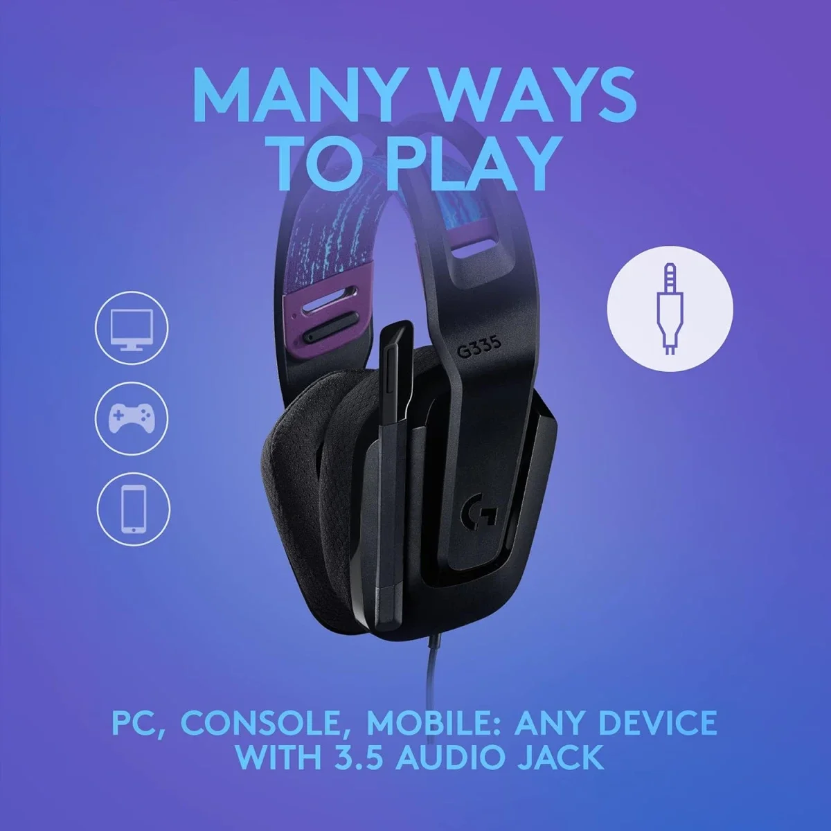 سماعة ألعاب Logitech G335 سلكية مع ميكروفون قابل للطي لكتم الصوت ومنفذ صوت 3.5 مم - أسود - Thumbnail 3