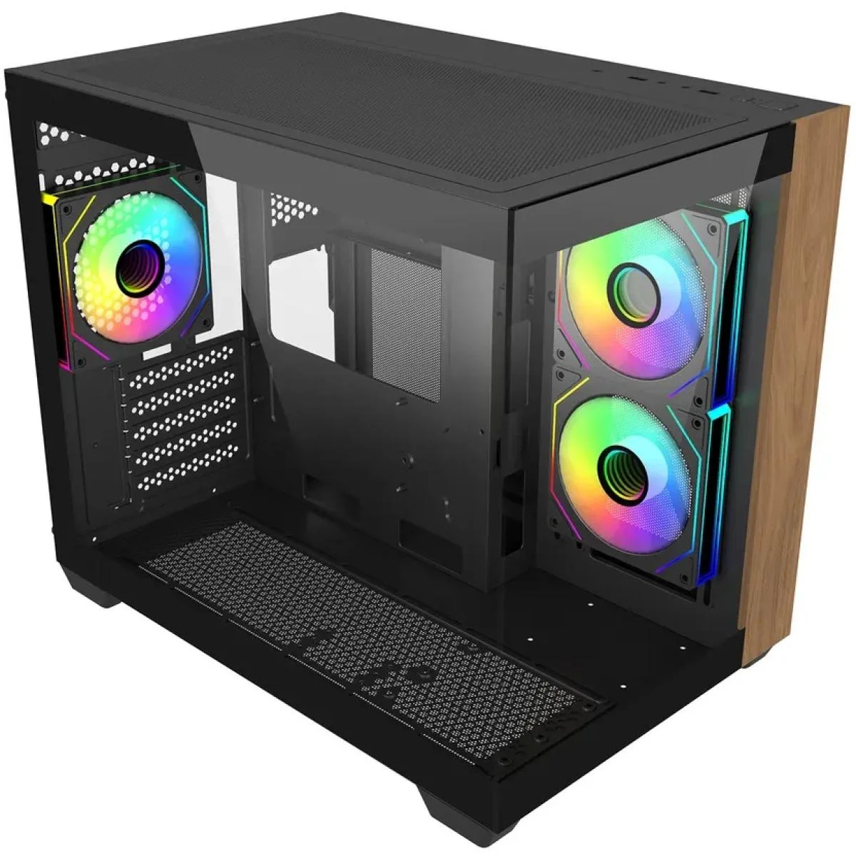 Cooler Master Elite 481 Wood Black Micro-ATX ARGB Mid-Tower Gaming Case with Tempered Glass, Wood and Type-C - Thumbnail 3