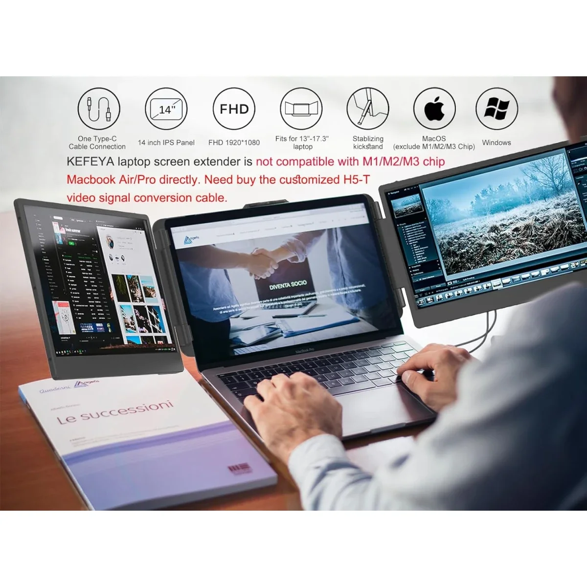 موسع شاشة ثلاثية V2COM S2 مقاس 14 إنش IPS بدقة Full HD للابتوبات - Thumbnail 7