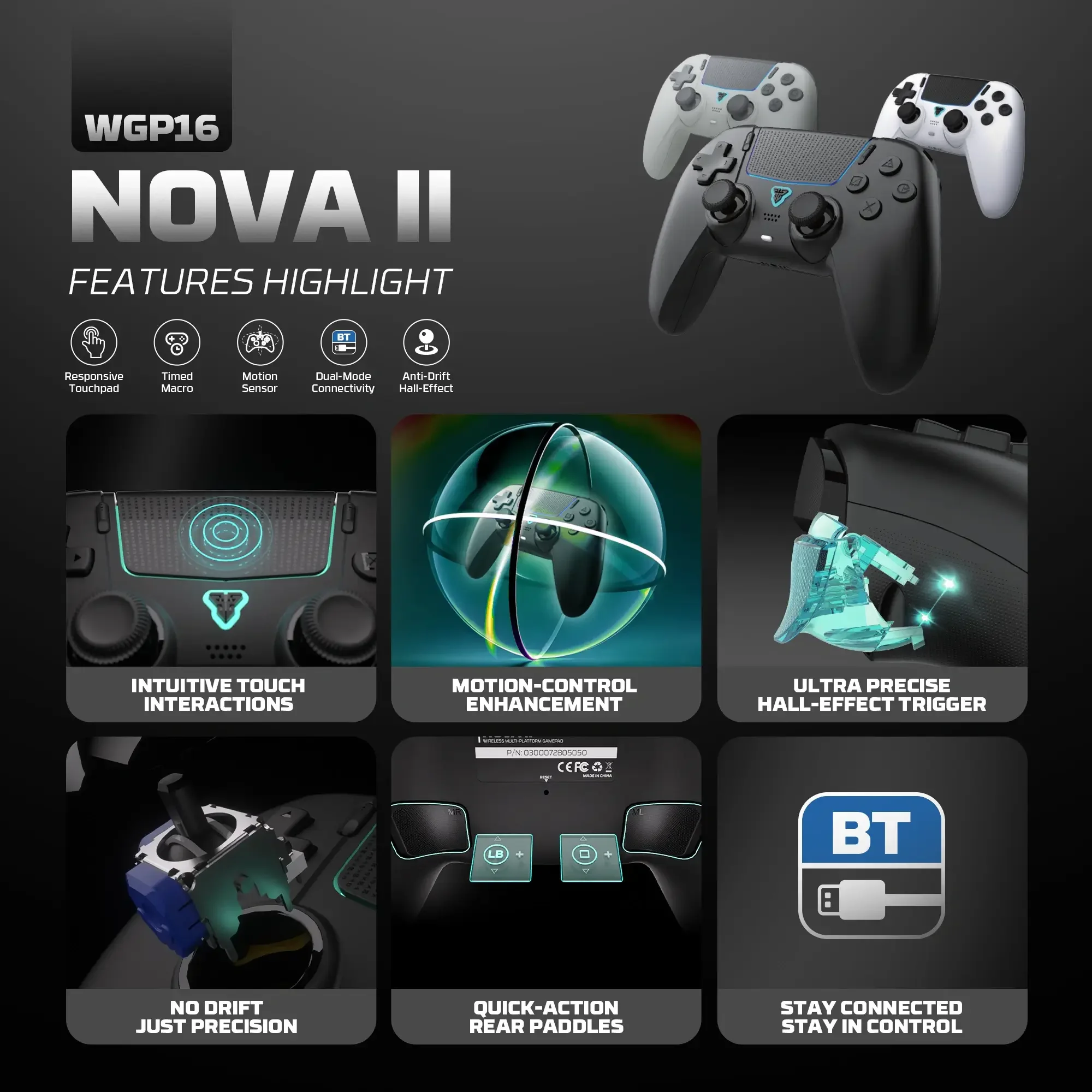 يد تحكم ألعاب Fantech WGP16 NOVA II لاسلكية - أسود - Thumbnail 5
