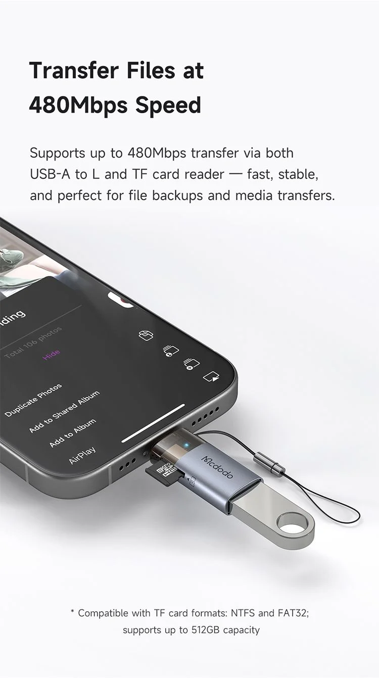 محول Mcdodo OT-7850 USB إلى Lightning OTG مع قارئ بطاقات microSD - Thumbnail 10