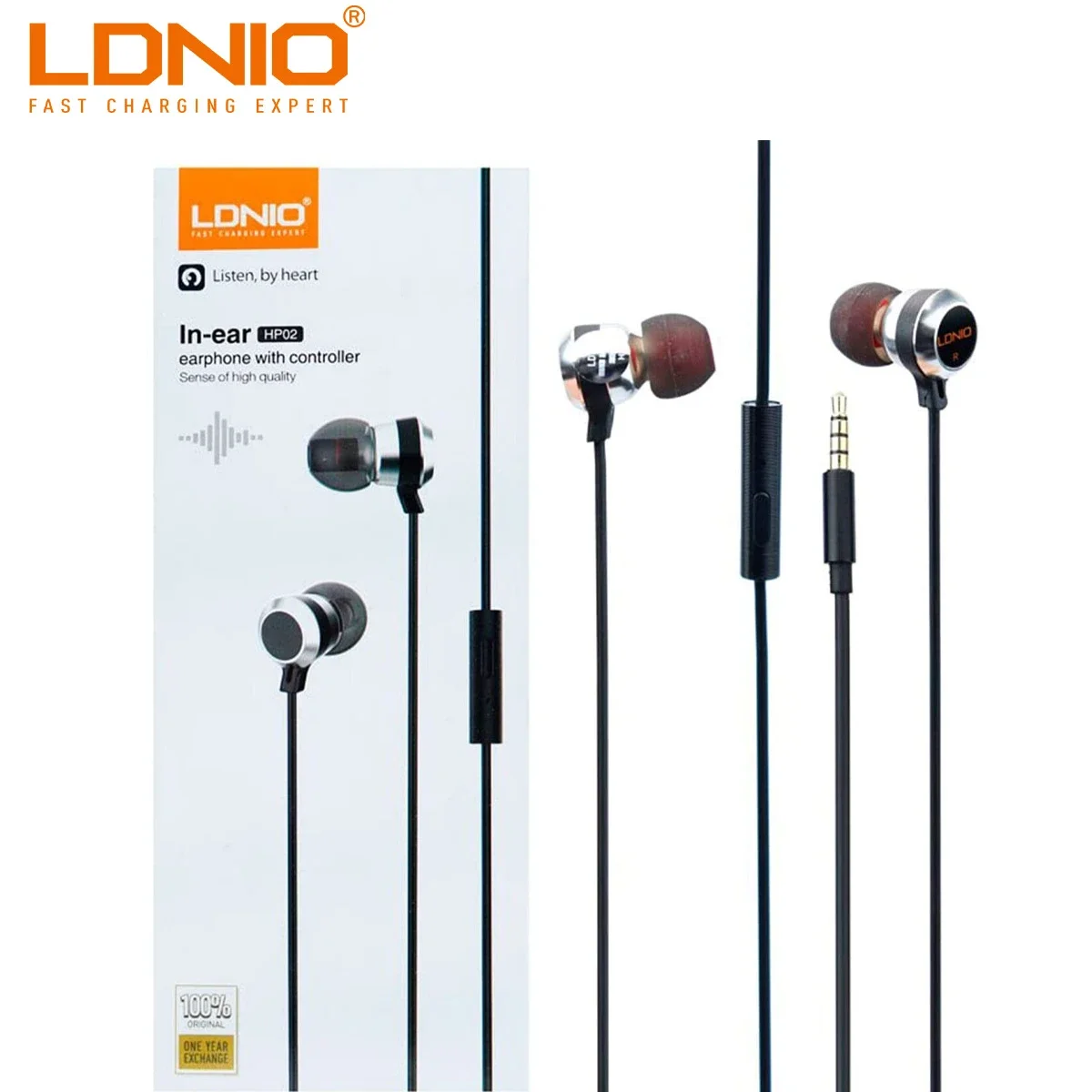 سماعات أذن LDNIO HP02 سلكية داخل الأذن بصوت باس قوي - أسود