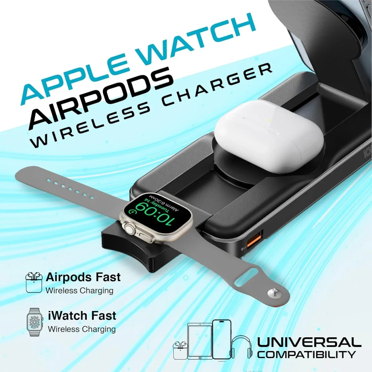 باور بانك MagSafe 5 في 1 قابل للطي Promate PowerPack-Fold بسعة 10000mAh وقدرة 15W - أسود - Image 3