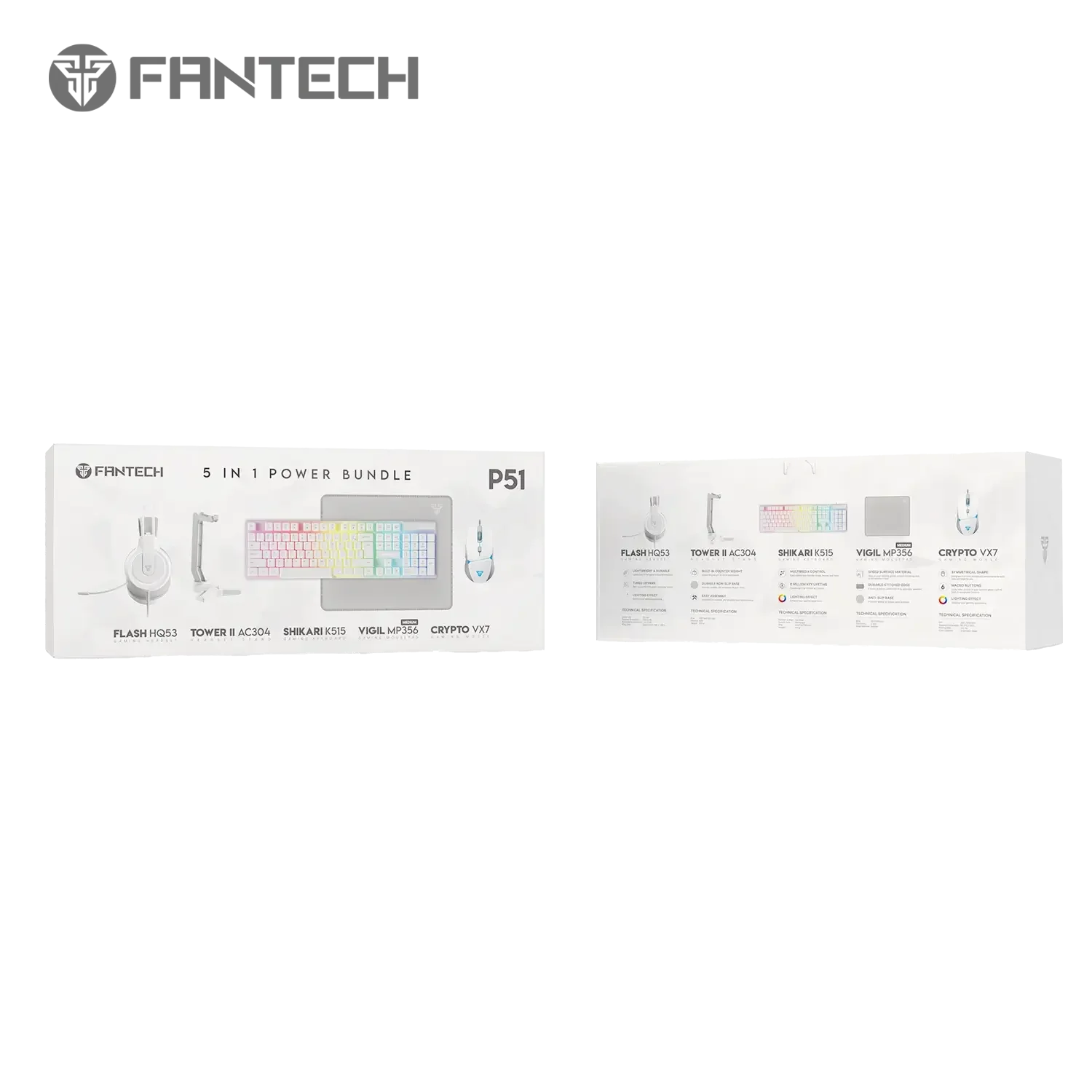 طقم ألعاب Fantech P51 5 في 1 باللون الأبيض كيبورد وماوس وماوس باد وسماعة وحامل سماعة - Thumbnail 4