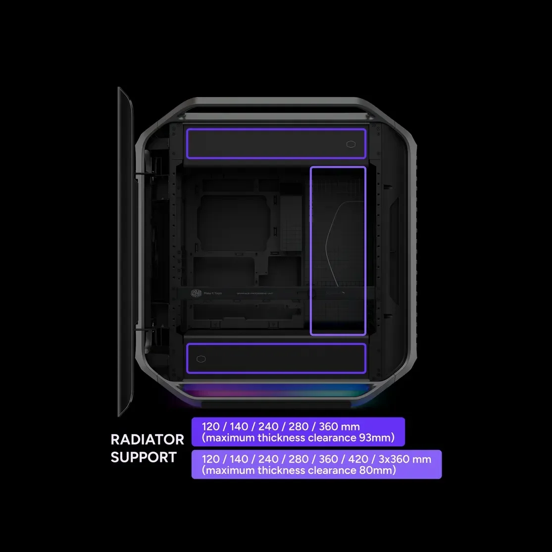 هيكل كمبيوتر Cooler Master Cosmos Alpha فل تاور مع FreeForm 2.0 ودعم كرت شاشة 400 مم ورادياتير 420 مم وUSB-C بسرعة 20Gbps - Image 11