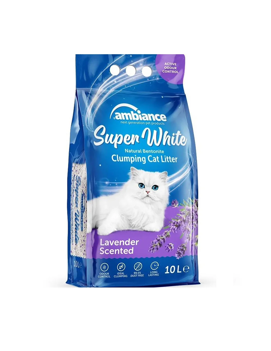 رمل قطط Super White بنتونيت برائحة اللافندر 10 لتر