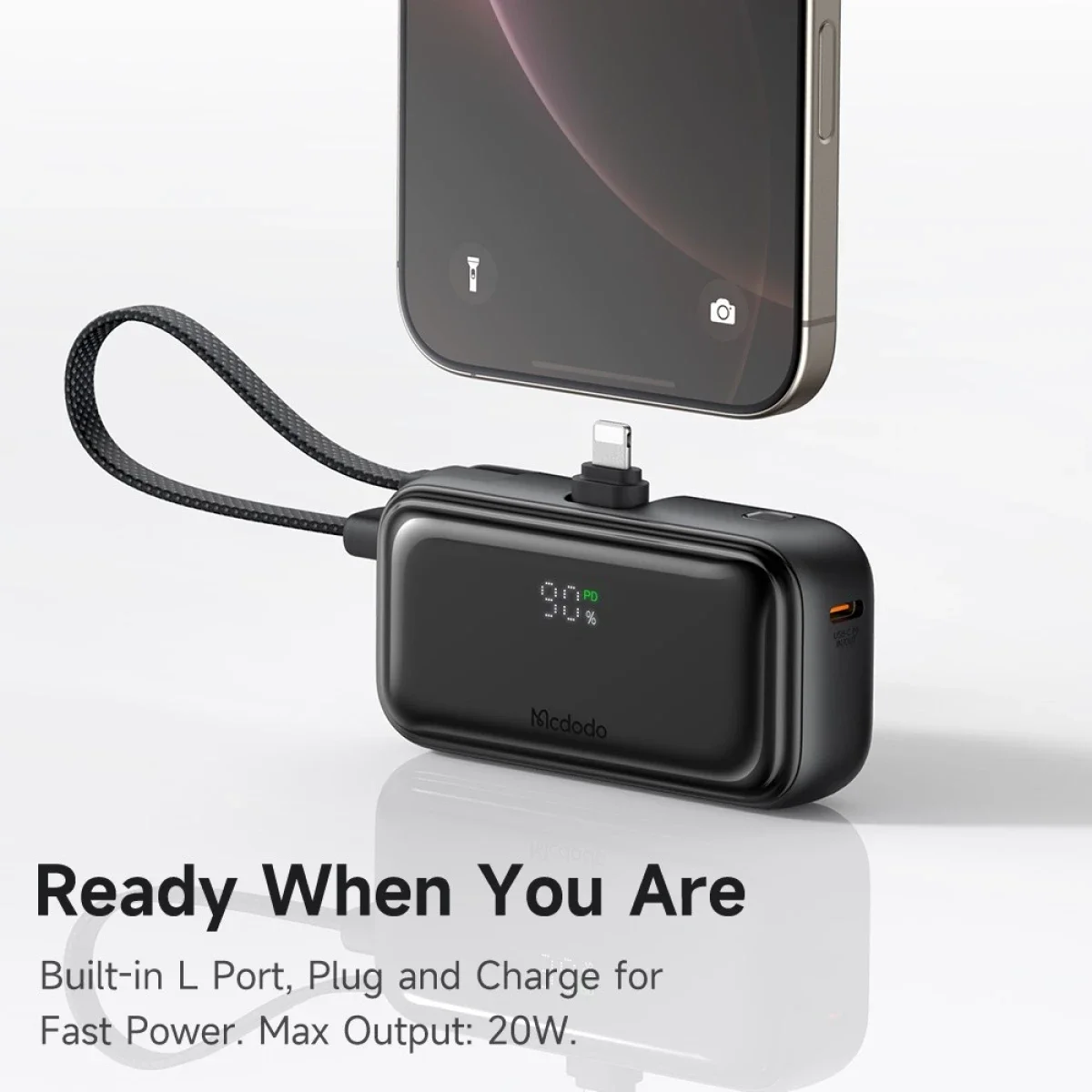 باور بانك Mcdodo MC-7800 MDD Free Kit بسعة 5000mAh وشحن 20W مع قابس iPhone وشاشة رقمية - أسود - Thumbnail 10