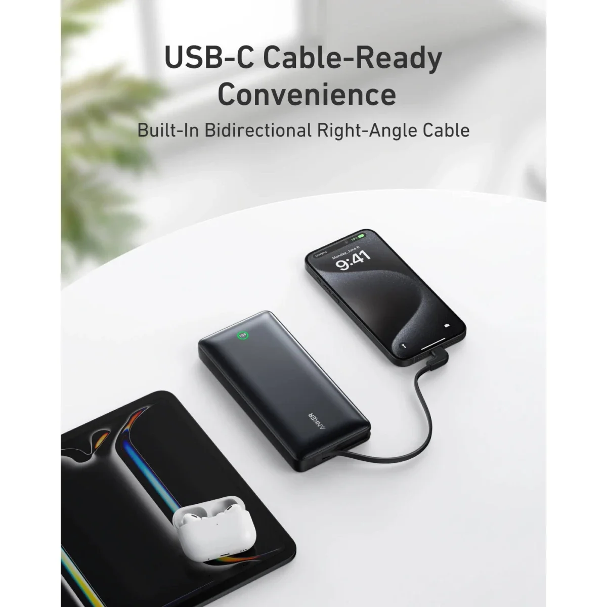 باور بانك Anker Nano بسعة 20000 مللي أمبير ساعة مع كابل USB-C مدمج وشحن سريع 30 واط وشاشة ذكية - أسود - Image 4