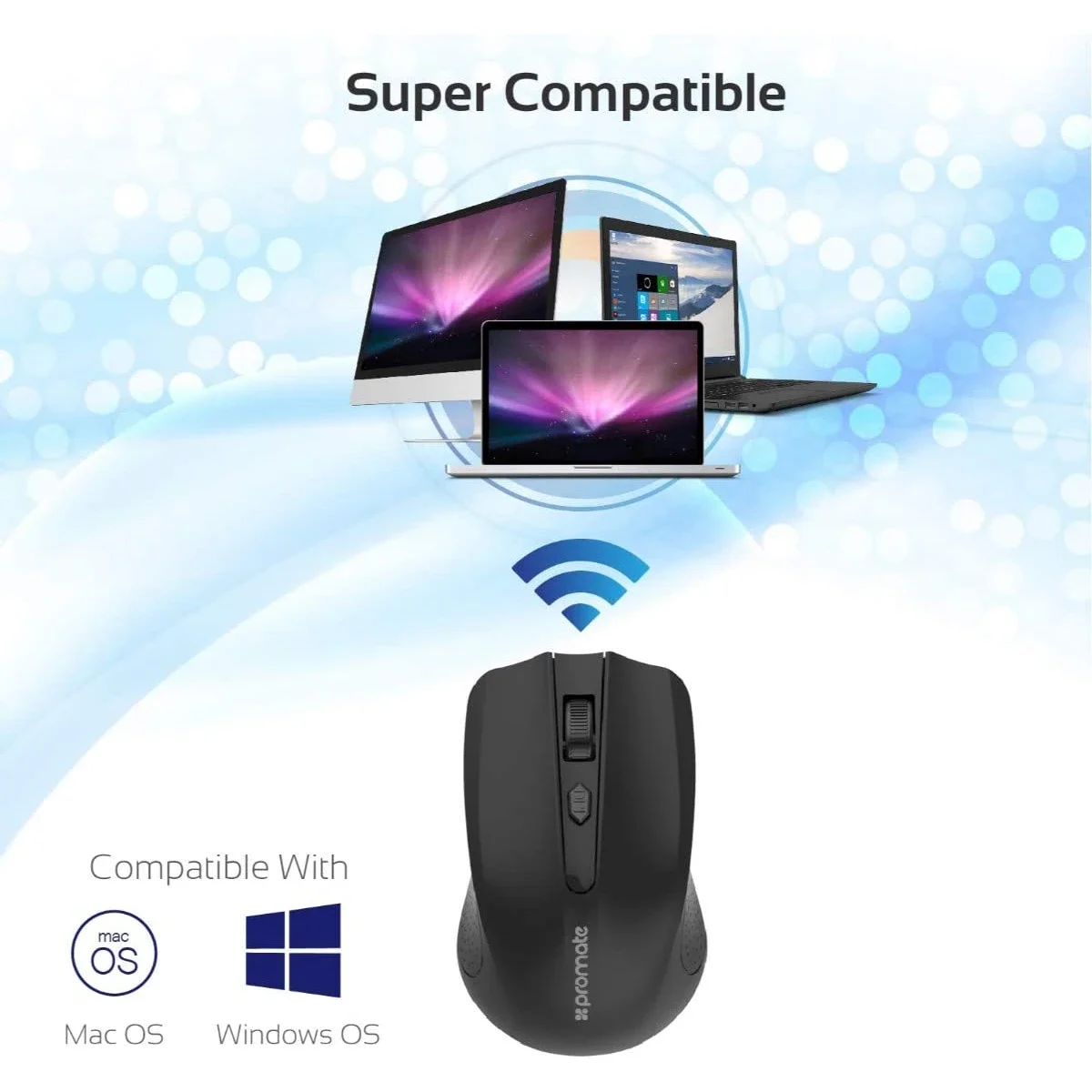 Promate CLIX-8 Wireless Optical Mouse with USB Nano Receiver, 1600 DPI, 10m Range - Thumbnail 2