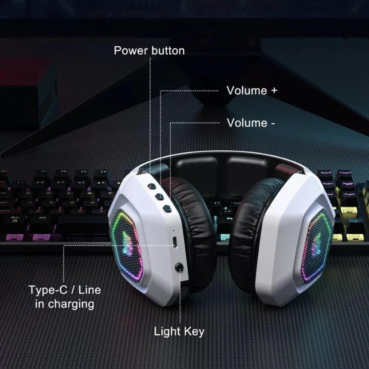 ONIKUMA B100 Tri-Mode Wireless Gaming Headset with Noise-Cancelling Mic, White - Image 8