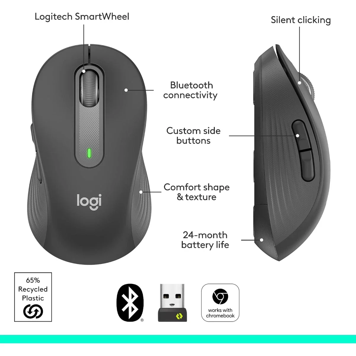 Logitech Signature M650 L Wireless Mouse with Bluetooth and SilentTouch - Thumbnail 6