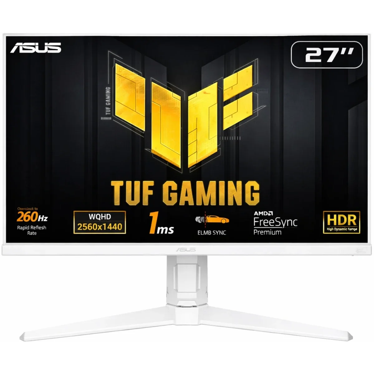شاشة ألعاب Asus VG27AQML1A مقاس 27 إنش Fast IPS QHD، 260Hz، 1ms، HDR400، أبيض