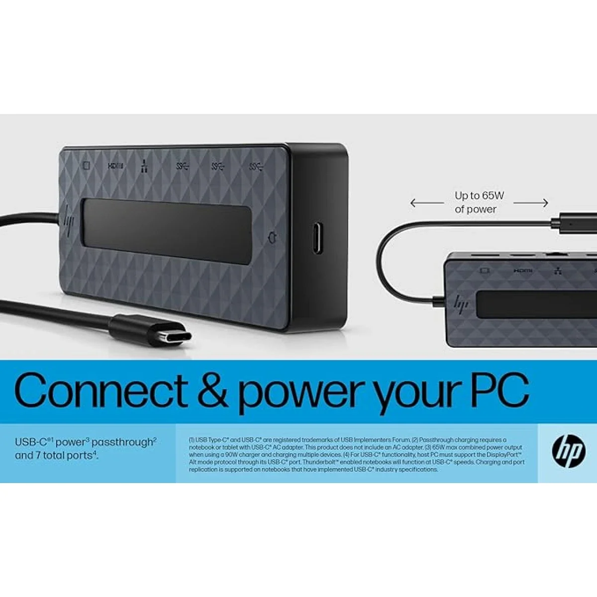 موزع متعدد المنافذ HP Universal USB-C مع HDMI وDisplayPort وإيثرنت جيجابت وPD بقدرة 65 واط - Thumbnail 4