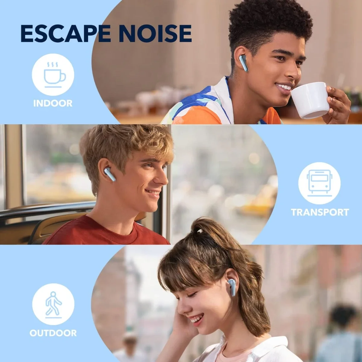 Anker Soundcore Life P3 Bluetooth Noise Cancelling Earbuds - Sky Blue - Image 6