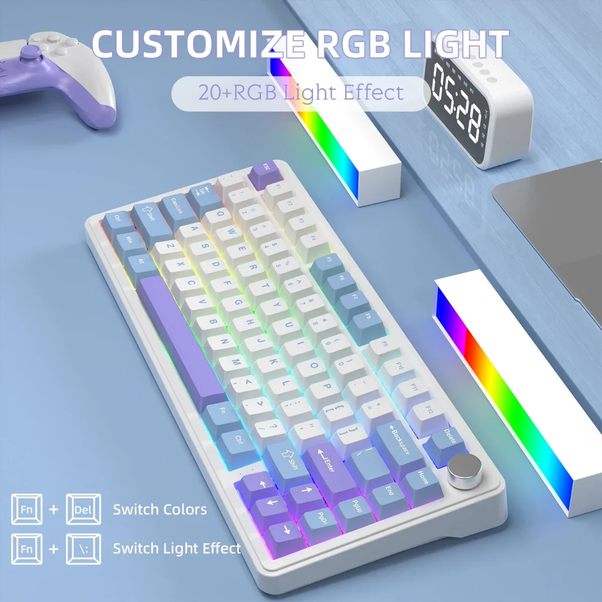 كيبورد ميكانيكي ATTACK SHARK X85 بنسبة 75% ثلاثي الاتصال أبيض وبنفسجي مع سويتش White Jade - Image 8
