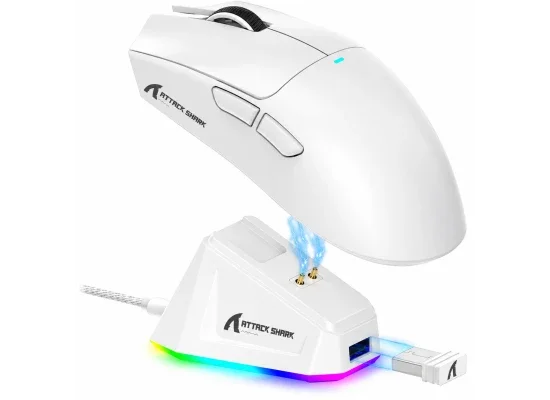 ATTACK SHARK X11 Tri-Mode Wireless Gaming Mouse White with RGB Charging Dock