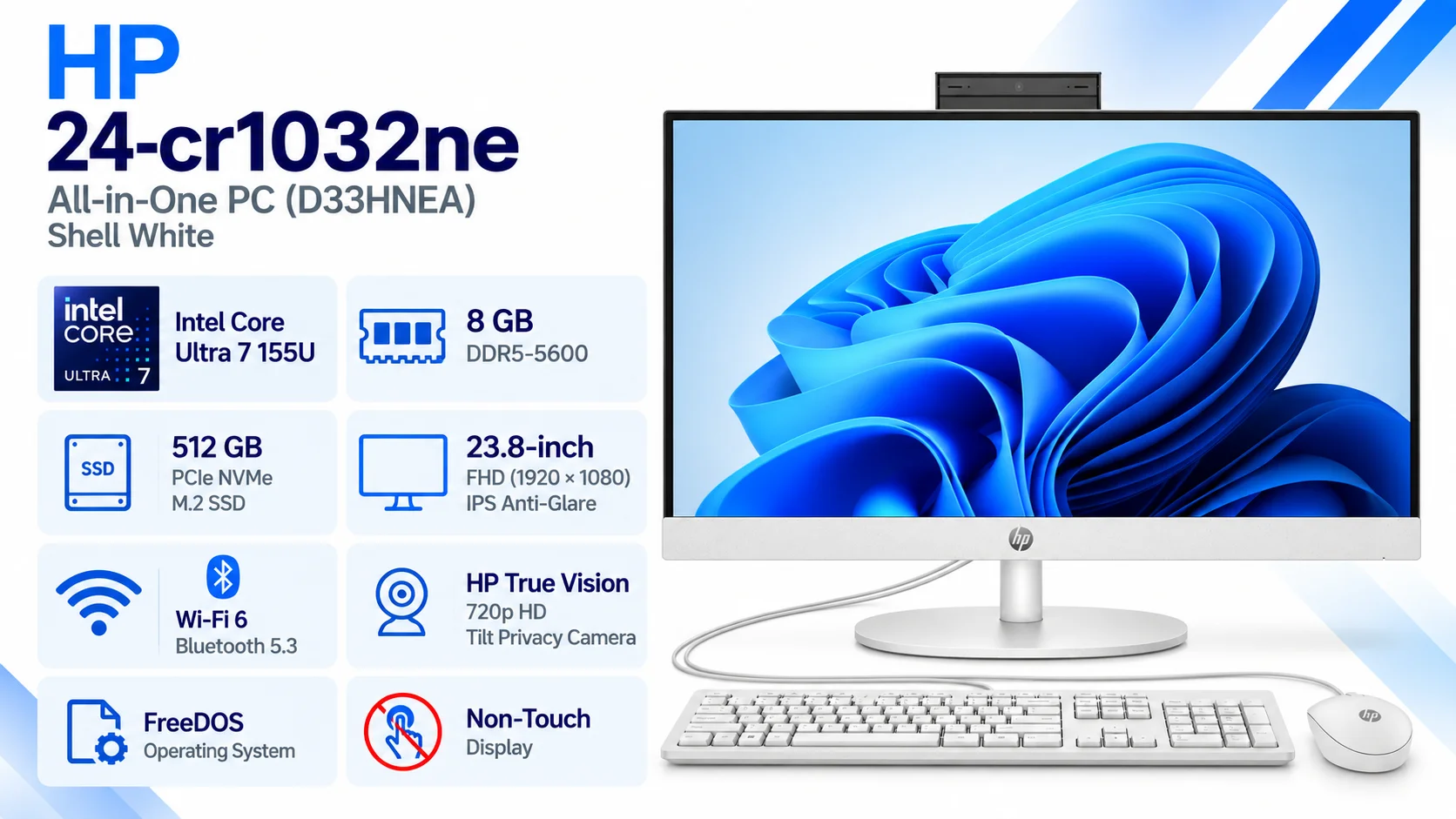 HP 24-cr1032ne All-in-One PC (2025), Intel Core Ultra 7 12-Core, 24-Inch IPS Full HD 99% sRGB Display, DDR5, White - Image 10