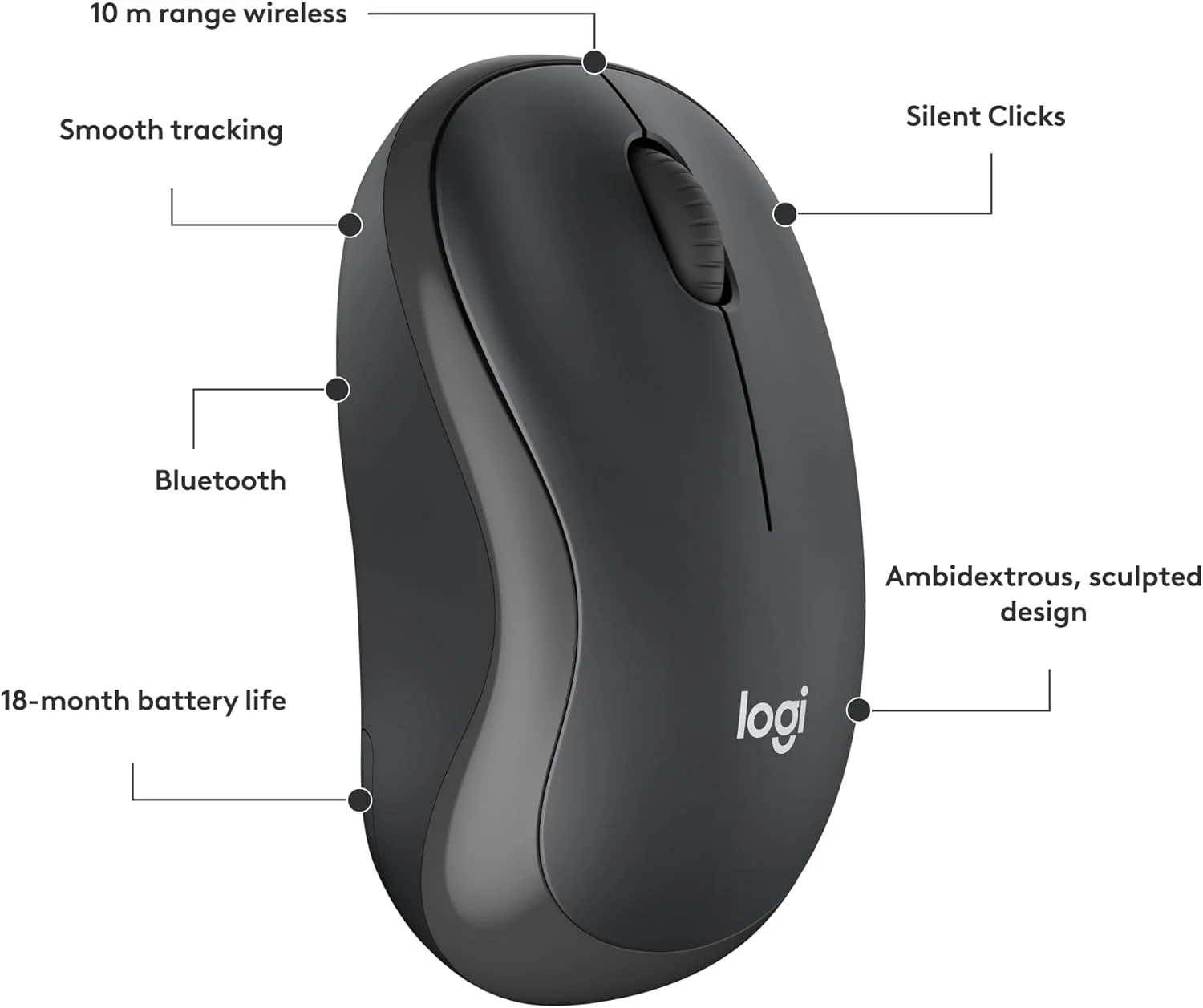 Logitech M240 SILENT Wireless Bluetooth Mouse – Black – 910-007119 - Thumbnail 5