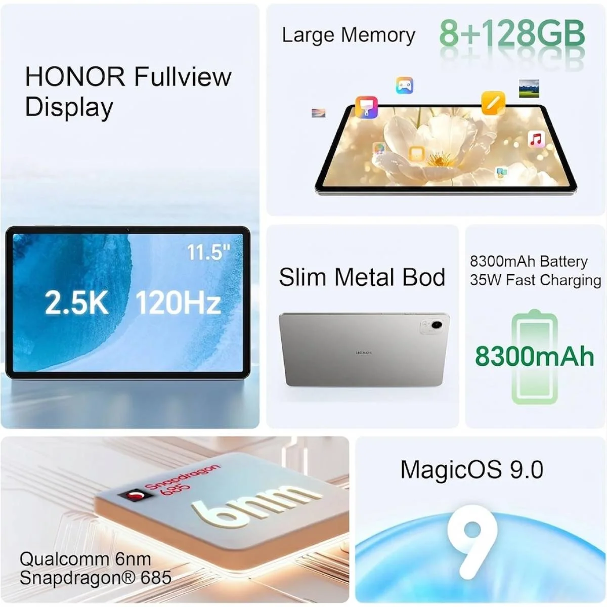 تابلت HONOR Pad X9a بشاشة FullView 11.5 إنش 2.5K 120Hz، Snapdragon 685، 8GB/128GB، بطارية 8300mAh - Thumbnail 3