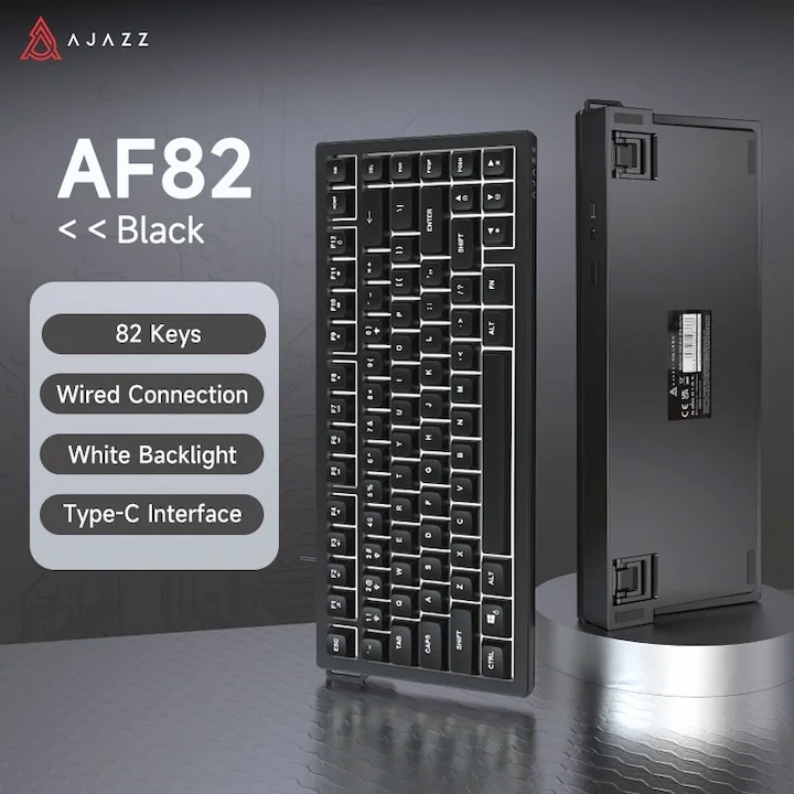 AJAZZ AF82 Quiet Wired Gaming Keyboard, 75% Layout, White Light, Black - Image 2