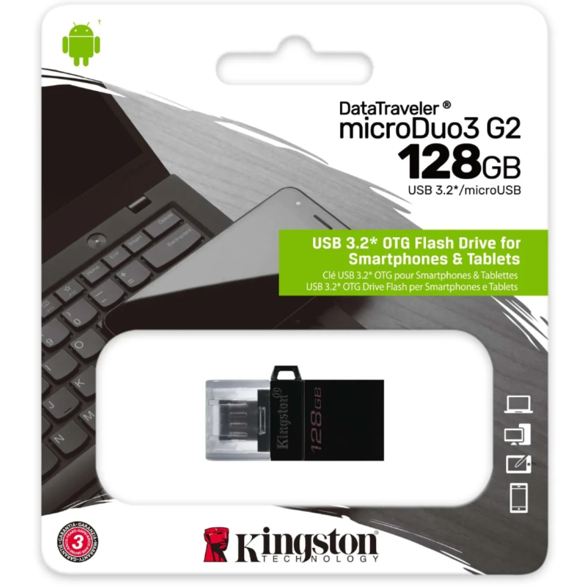 فلاش ميموري OTG Kingston 128GB USB-A وmicroUSB DT MicroDuo 3 Gen2