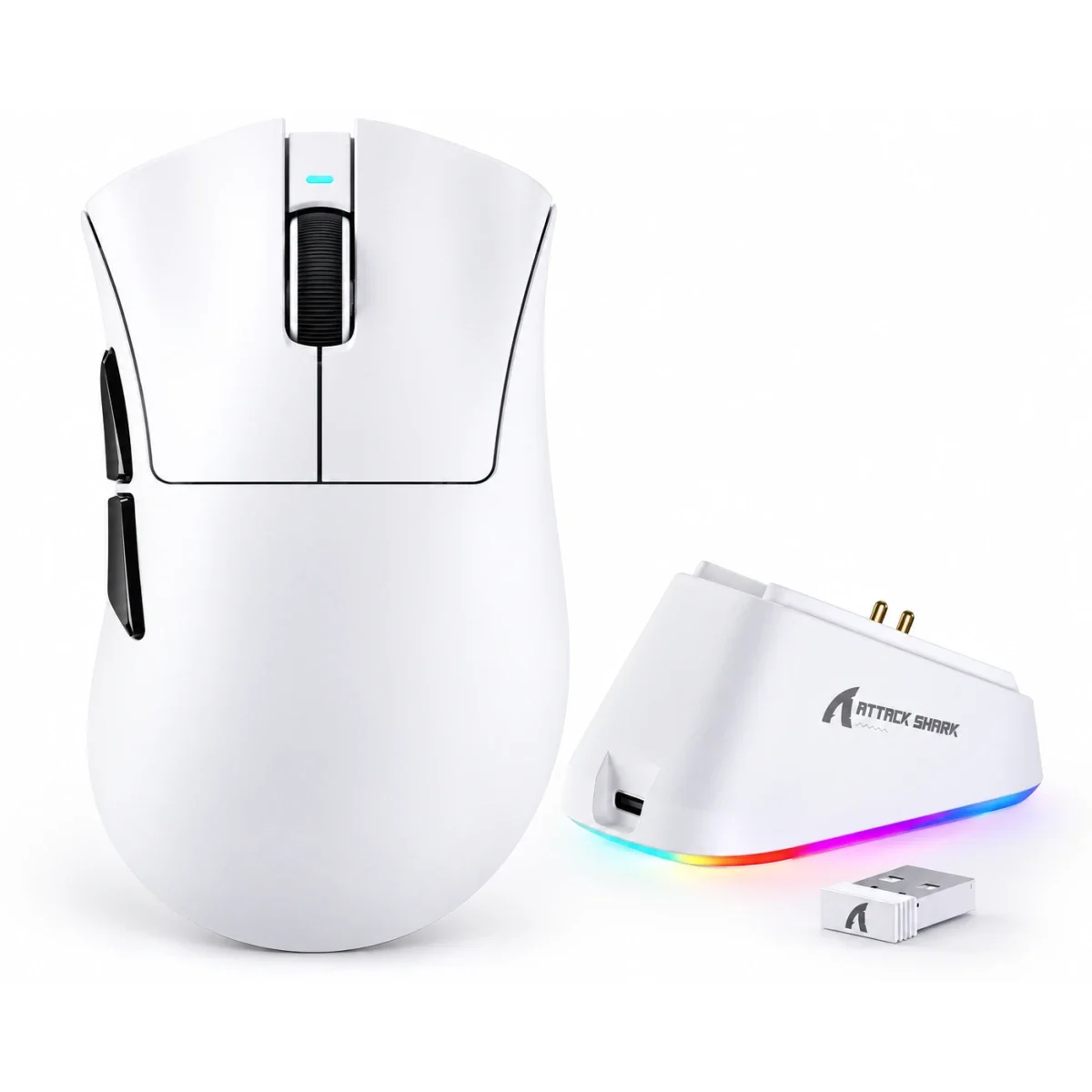 ماوس ألعاب ATTACK SHARK V3 PRO لاسلكي ثلاثي الوضع أبيض مع قاعدة شحن RGB - Image 2
