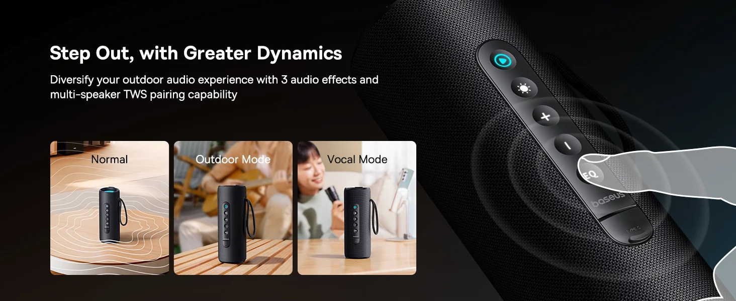 مكبر صوت Baseus AeQur Series VO20 بلوتوث مع إضاءة RGB، 15 واط، تشغيل حتى 15 ساعة - أسود - Image 10