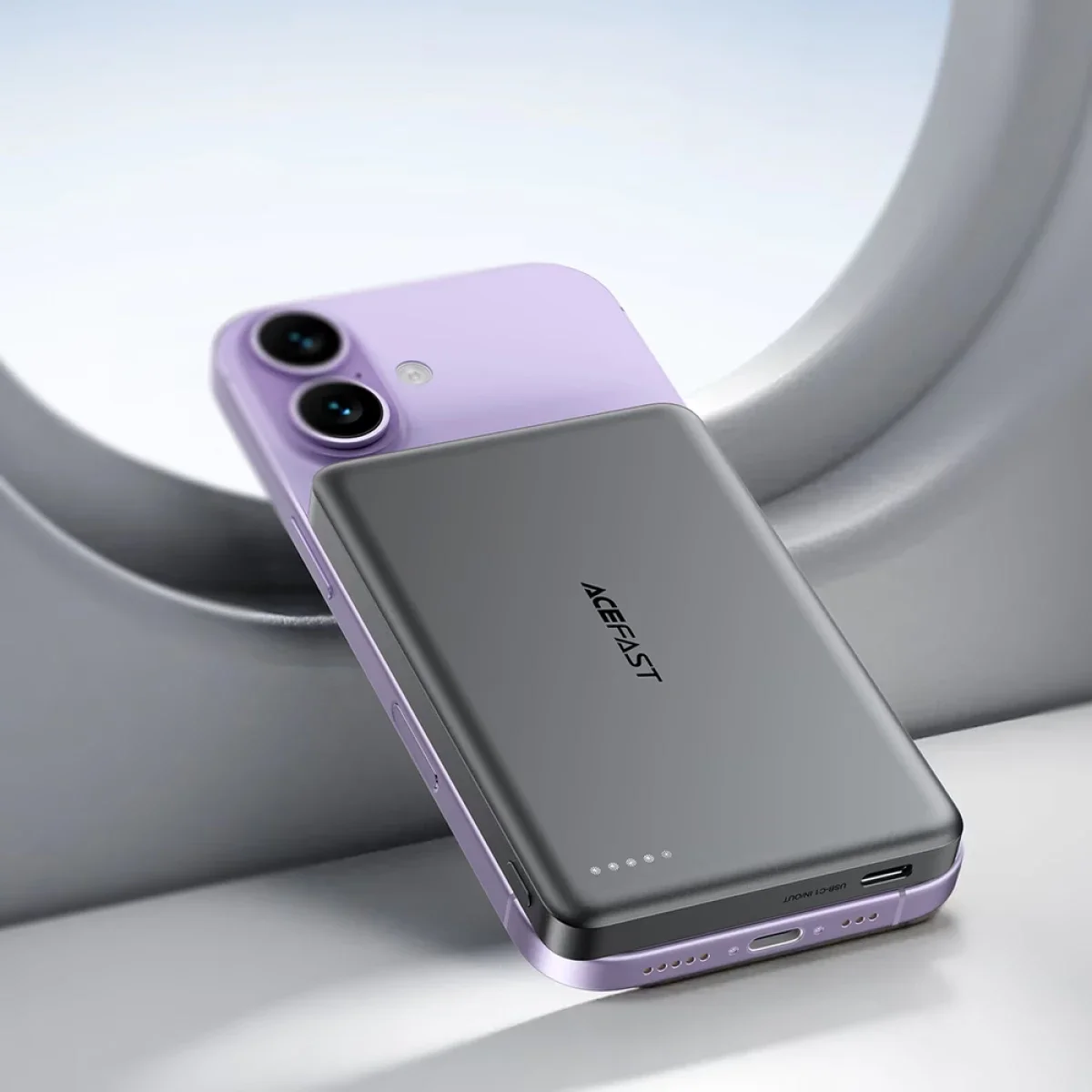 باور بانك ACEFAST M35 5000mAh 18W بشحن لاسلكي مغناطيسي 15W – رمادي معدني - Image 5