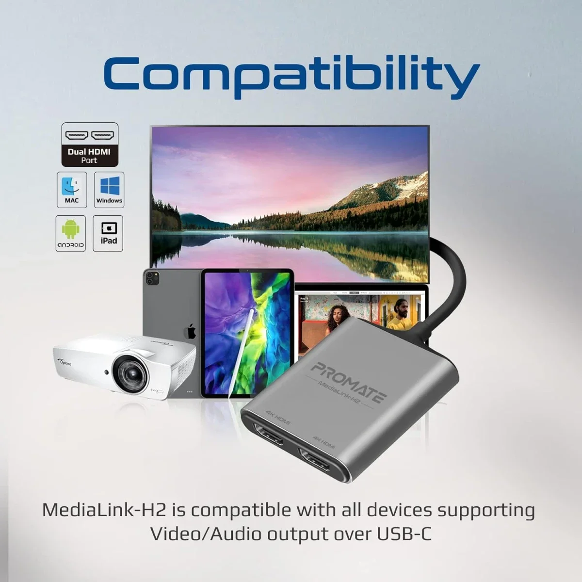 Promate MediaLink-H2 USB-C to Dual HDMI Adapter 4K HDR - Thumbnail 4
