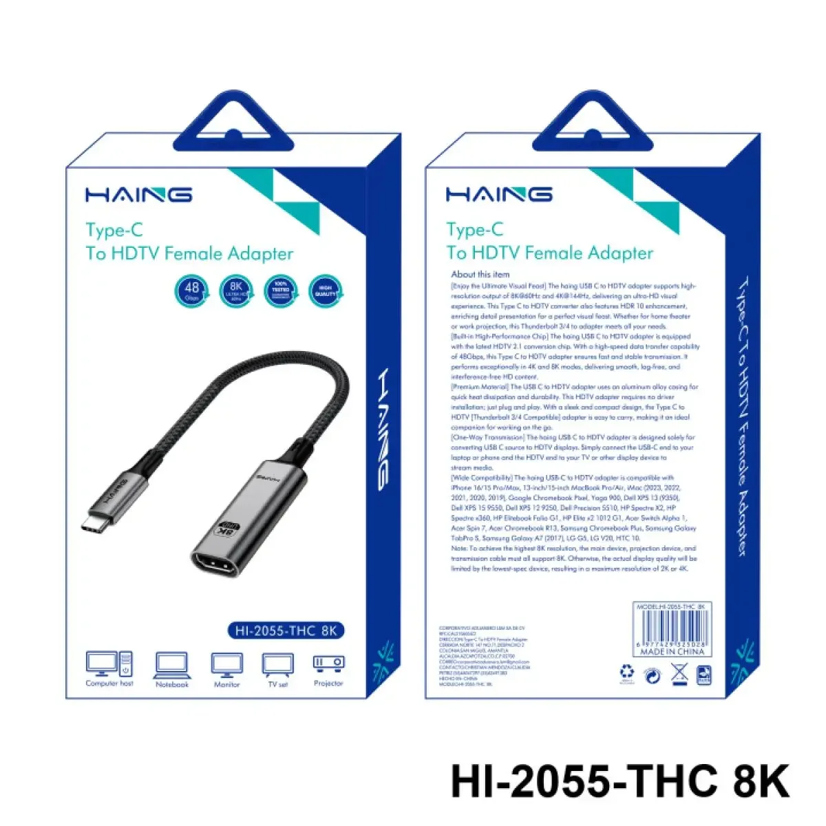 HAING HI-2055-THC USB-C to HDMI Female Adapter 8K 60Hz Thunderbolt 4 - Thumbnail 2