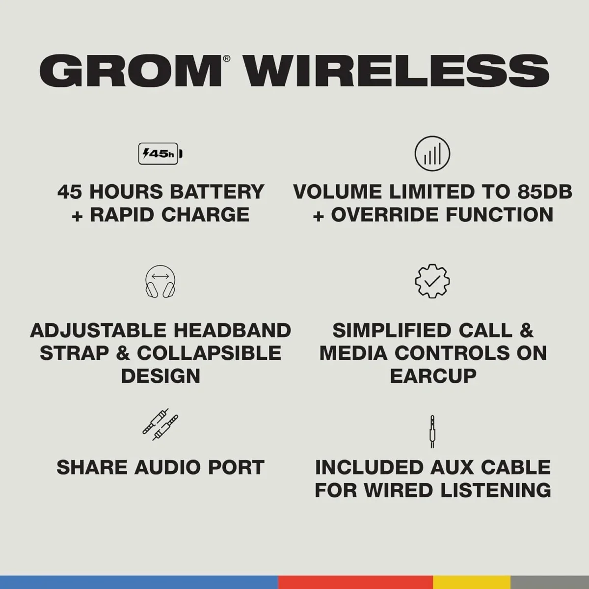 Skullcandy Grom Wireless Kids Over-Ear Headphones 45-Hour Battery Black - Thumbnail 6