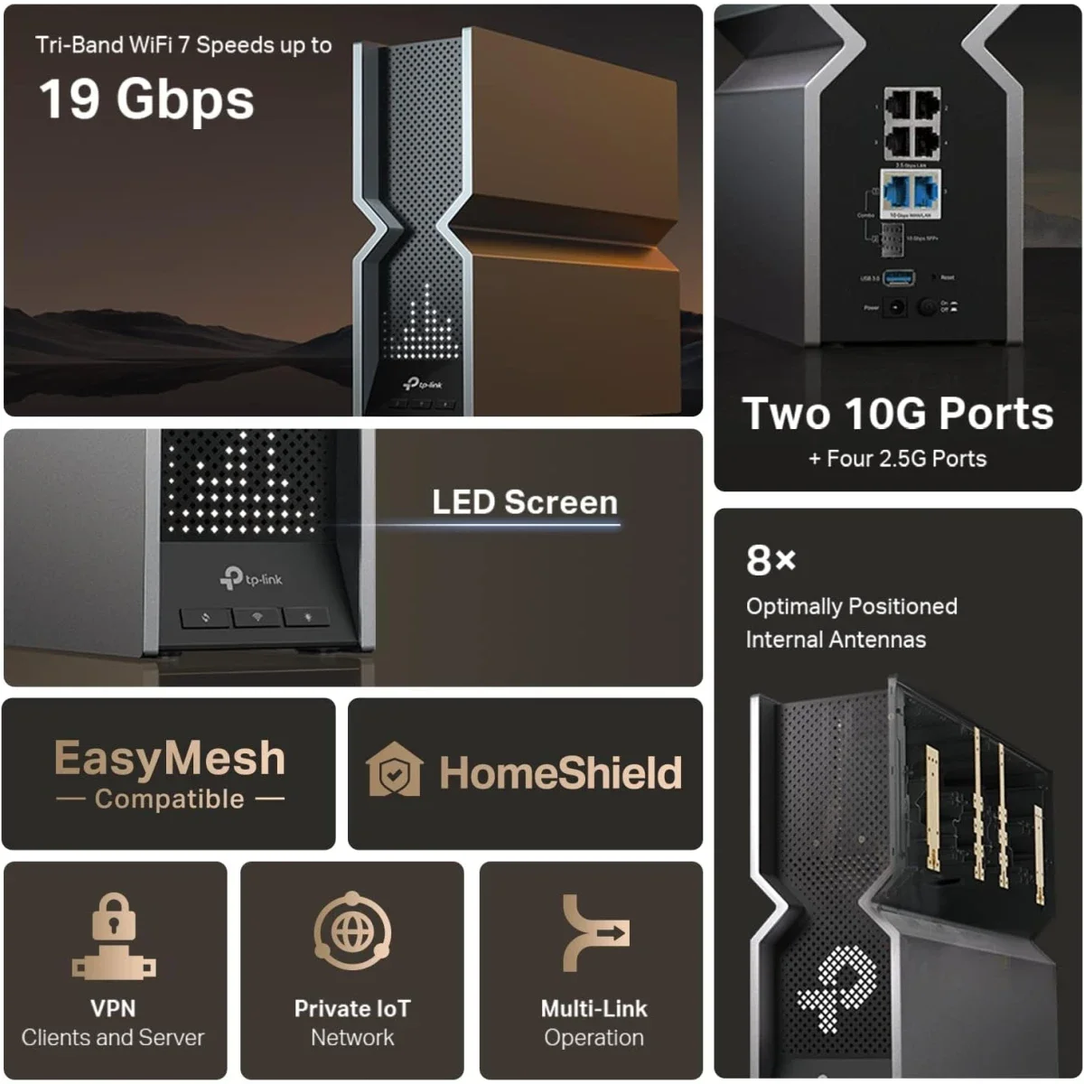 راوتر TP-LINK Archer BE800 ثلاثي النطاق BE19000 Wi‑Fi 7 - Thumbnail 3