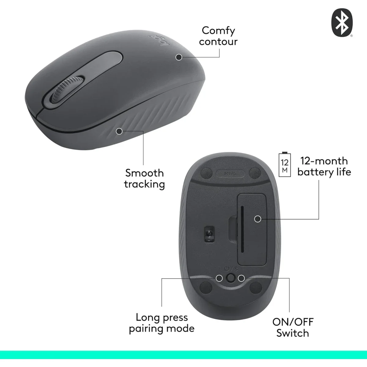 Logitech M196 Compact Bluetooth Wireless Mouse - Graphite - Thumbnail 6