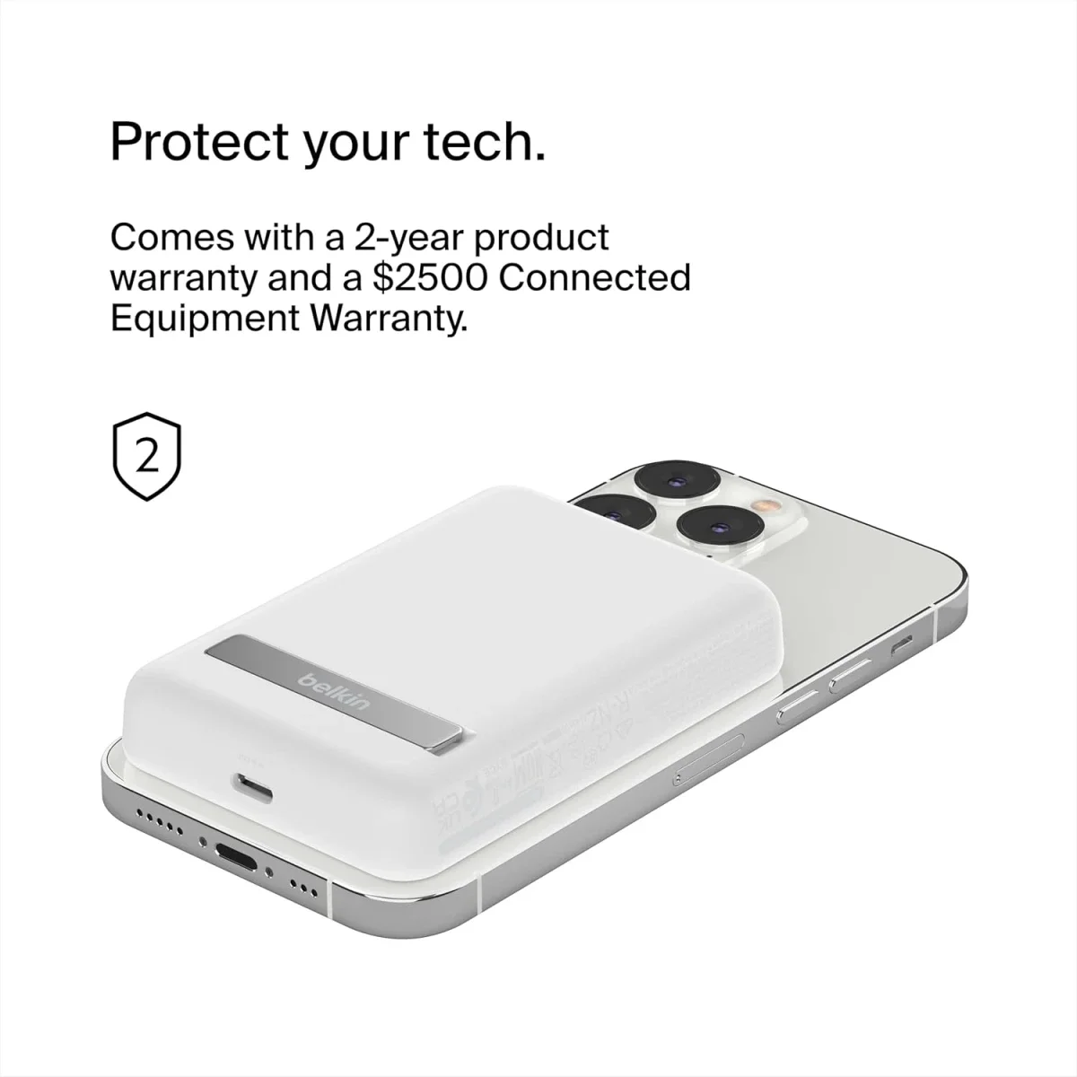 باور بانك لاسلكي Belkin BoostCharge بسعة 5000mAh وشحن MagSafe بقدرة 7.5W مع حامل منبثق - أبيض - Thumbnail 6