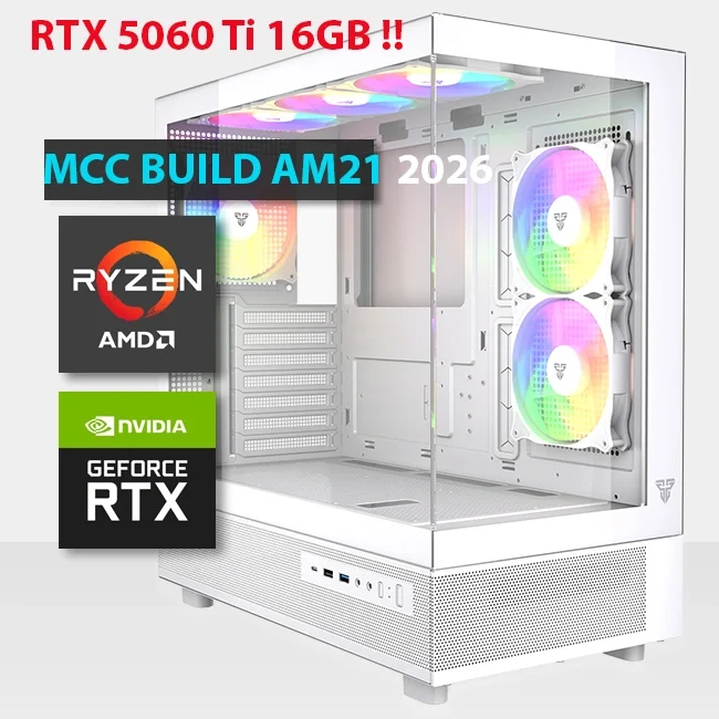 كمبيوتر ألعاب AMD MCC AM21-26 MIDAS بمعالج Ryzen 5 9600X وكرت RTX 5060 Ti 16GB ورام 16GB وSSD 1TB